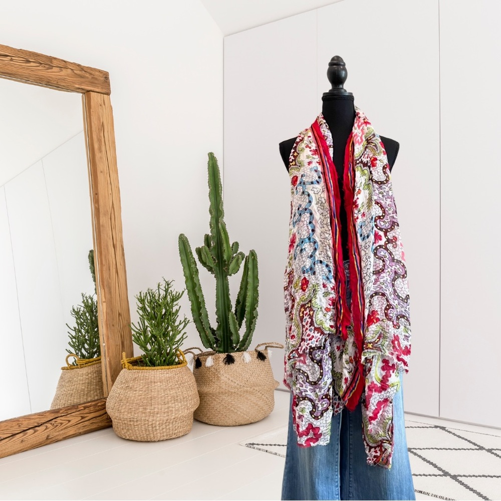Blue Pacific Floral Abstract Rectangle Scarf